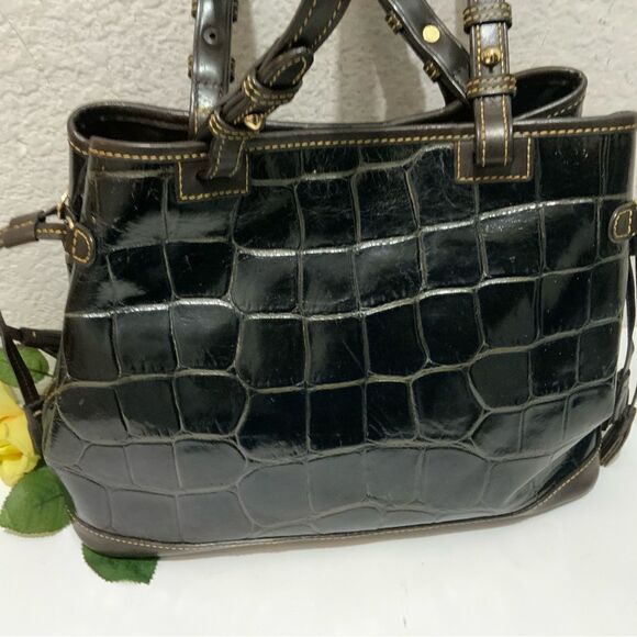 Vntg Dooney & Bourke Croc Embossed Brown Leather Purse Shoulder Bag Bucket Hobo - Picture 7 of 16